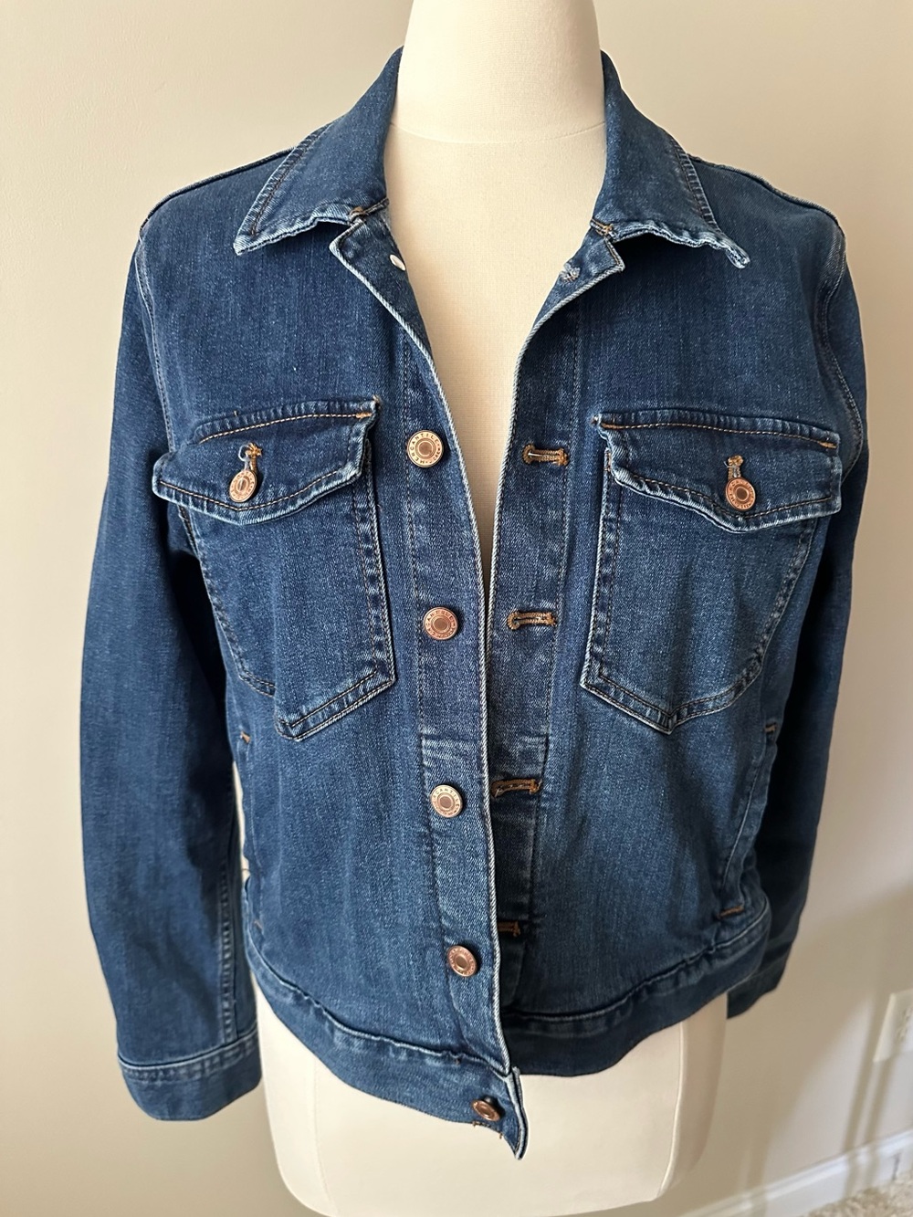J. Crew Factory Indigo Blue Denim Jacket with Chest Pockets